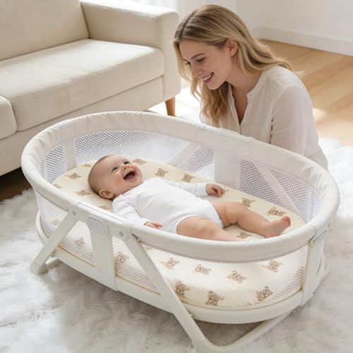 Image of Organic Baby Bassinet Sheets 33 inchx17 inch 100% Muslin Cotton for Baby Girl Boy, Soft Fitted Mattress Pad Cover Compatible with Halo BassiNest Swivel Sleeper, Graco, Baby Delight, Chicco, Angelbliss