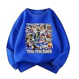 [VCSSEOIWA] トレーナー トゥントゥントゥンサフール ボーイズ T シャツ キッズ 子供 長袖tシャツ ロンtシャツ 秋冬 スウェット パーカー クルーネック トップス イタリアンブレインロット服 ゲーム カジュアル 男の子 女の子用(青,140)