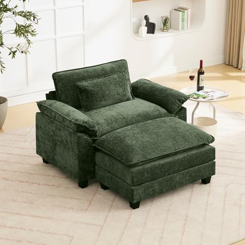 Image of Oprisen 53 inch Modular Sectional Sofa, Comfy Cloud Couch Sectional Sofa with Ottoman, Chenille Sofa Sleeper Deep Seat Sofa with Throw Pillows for Living Room (Green)