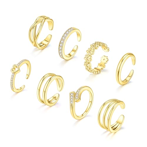 Samoco 8 Pcs Toe Rings For Women 14K Gold Silver Toe Ring Non Tarnish Simple Open Adjustable Band Toe Rings Set Beach Foot Jewelry For Summer cover