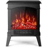 NETTA Stove Heater Electric Fireplace With Fire Flame Effect, Safety Tip Over Switch, Freestanding Portable Electric Log Wood Burner Effect