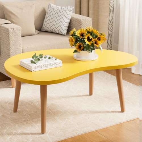 Small Coffee Table Low Table with Solid Wood Legs 23.6 Mini Mango Accent Table Side End Table Floor Table Desk for Sitting on The Floor Coffee Tea Table for Living Room Dorm Apartment Yellow