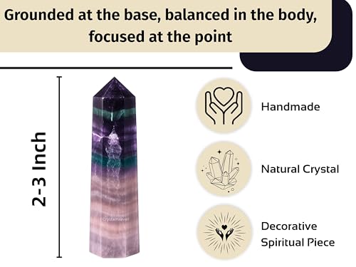 Image of Crystal Heaven Certified Multi Fluorite Crystal Tower Obelisk Point For Chakra, Healing & Balancing-Aaa Grade Original Certified Gemstone Agate For Reiki Meditation Yoga Spiritual (2-3 Inches)