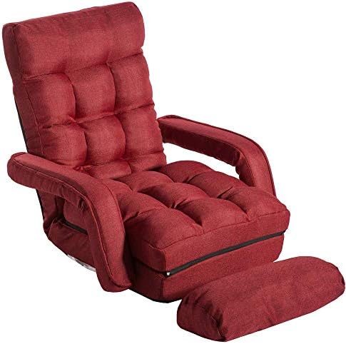 Folding Lazy Floor Chair Sofa Lounger Bed with Armrests and a Pillow (Red)