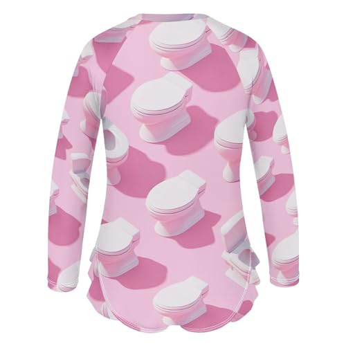 CHIFIGNO Girls Swimsuits One Piece Quick Dry Rashguard Girls' Swimwear, White Toilet Pink 3T3