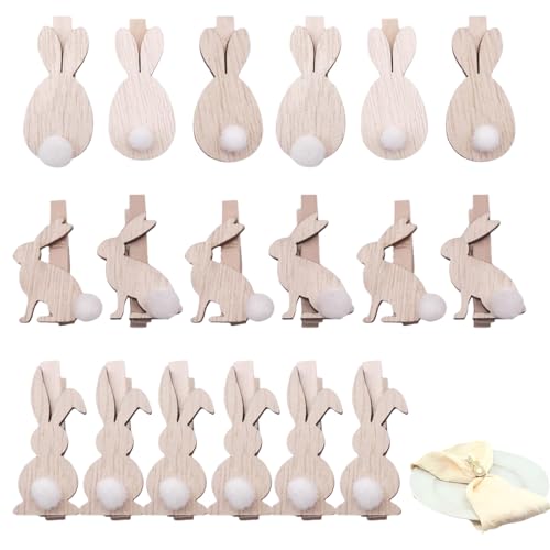 Tischdeko Ostern Holzklammern 18er Set Mini Hase Natur Holz bunt Dekoklammern für Osterdeko DIY Kartenfotos Party Frühling Basteln Geschenkdeko