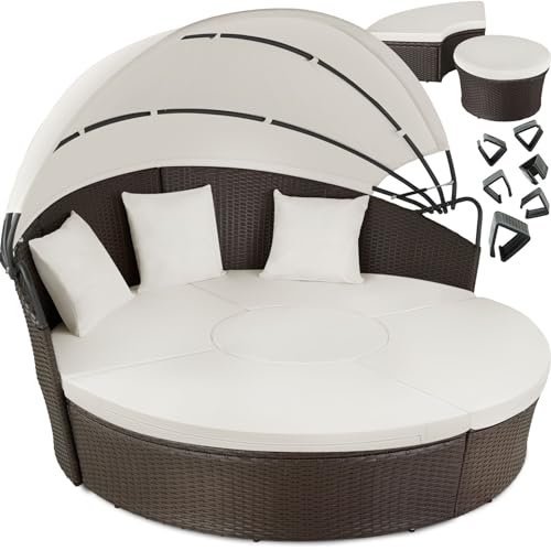 tectake® Letto Isola Alluminio Rattan, Sdraio Prendisole Giardino, Divano con Tettuccio Parasole Apribile, Divano da Esterno con Imbottitura, Sdraio da Esterno - Marrone Misto