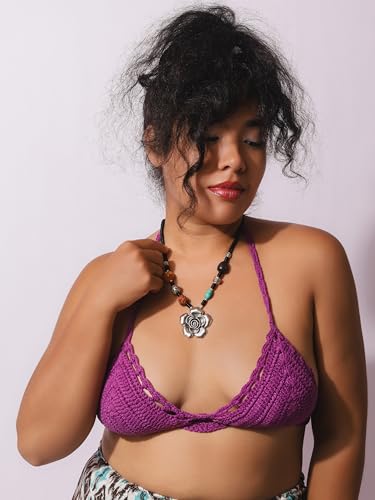 MINACHI Retro Ethnic Style Camellia Pendant Rope Braided Necklace with Colorful Beads, Best Gift for Women2