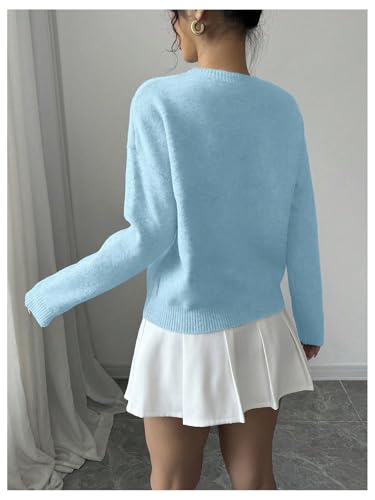Image of RoseSeek Women's 3D Floral Appliques Crewneck Sweaters Long Sleeve Drop Shoulder Pullovers Elegant Knit Tops