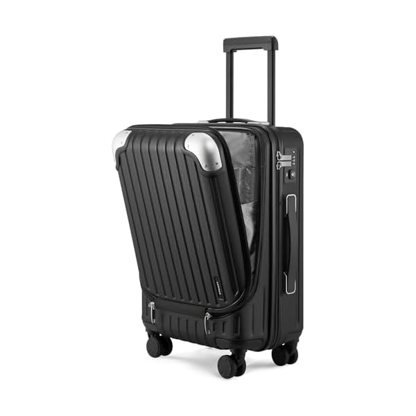 LEVEL8 Lightweight Carry-on Suitcase 20-Inch,Expandable 4 Wheel Hand Luggage, ABS+Poly-Carbonate Hardshell Spinner Trolley for Luggage with Double TSA-Approved Locks, Black, 37*24*55.5CM, Casual and