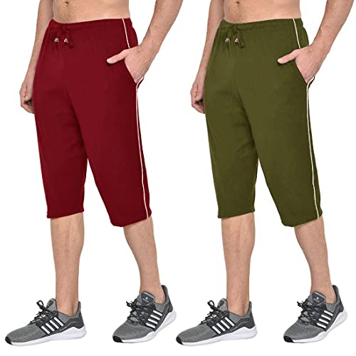 Image of Men's Regular Fit Cotton Three by Fourth, 3 /4th, Man Capri, Capris, Three Quarter, Capri for Men, Printed, Sports Running, Three Quarte, Casual Lounge Short, Nightwear Sleep Shorts, Pack of 2
