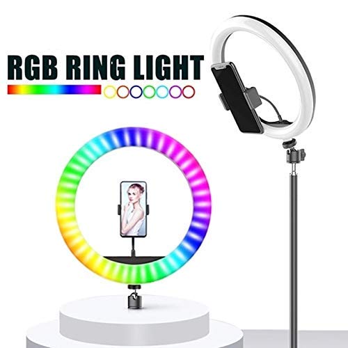Image of 12 Inch Multi-Color LED Ring Light with 5ft Stand and Smartphone Mount, USB Support - Professional Lighting Solution for Photography, Video, YouTube and Content Creation