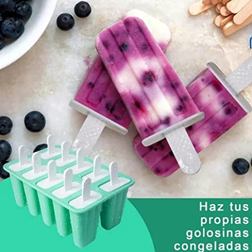 Ice Lolly Mould Silicone 10 Cavity Popsicle Mould Reusable Ice Cream Mould Ice Pop Moulds BPA Free Easy Release Ice Lolly Maker with Non-Spill Lid for Kids Adults DIY - Blue - Image 4