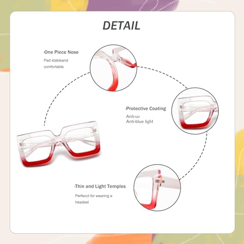 Image of Oversized Blue Light Blocking Glasses with Chic Square Frame for Women Men Multicolor