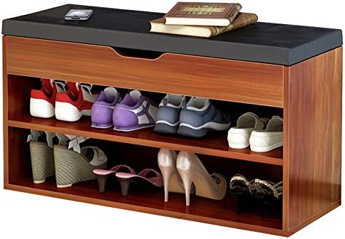 FKUO Shoe Rack Bench Double-Layer Storage Cabinet,Shoe Organizer,Storage Shelf,Holds Up to 150KG,Ideal for Entryway Hallway Bathroom Living Room and Corridor (80cm, Chestnut Wood Black A)