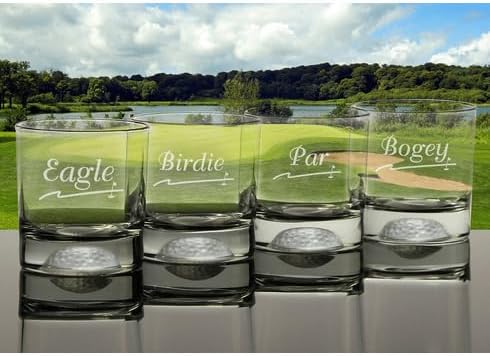 Fore Double Old Fashioned Golf Score Glasses | Set of 4 Glasses | 12.5oz each | Frosted Golf Ball Bottom