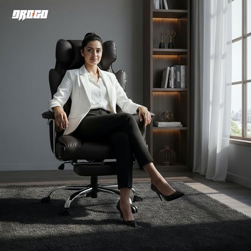 Image of DROGO Ergonomic Office Chair for Work from Home 400LBS, PU Leather Computer Chair for Study with High Back, Cushion Seat, Armrest, Head & Lumbar Support | Gaming Chair with Footrest & Recline (Black)