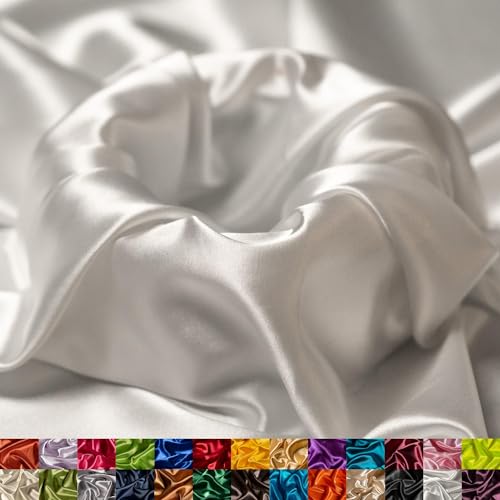 Ice Fabrics Stretch Charmeuse Satin Fabric by The Yard - 58/60 Wide Silky & Smooth Charmeuse Fabric by The Yard for Sewing Apparel, Dresses, Night Gowns, Tablecloths & More - White - 12Yards