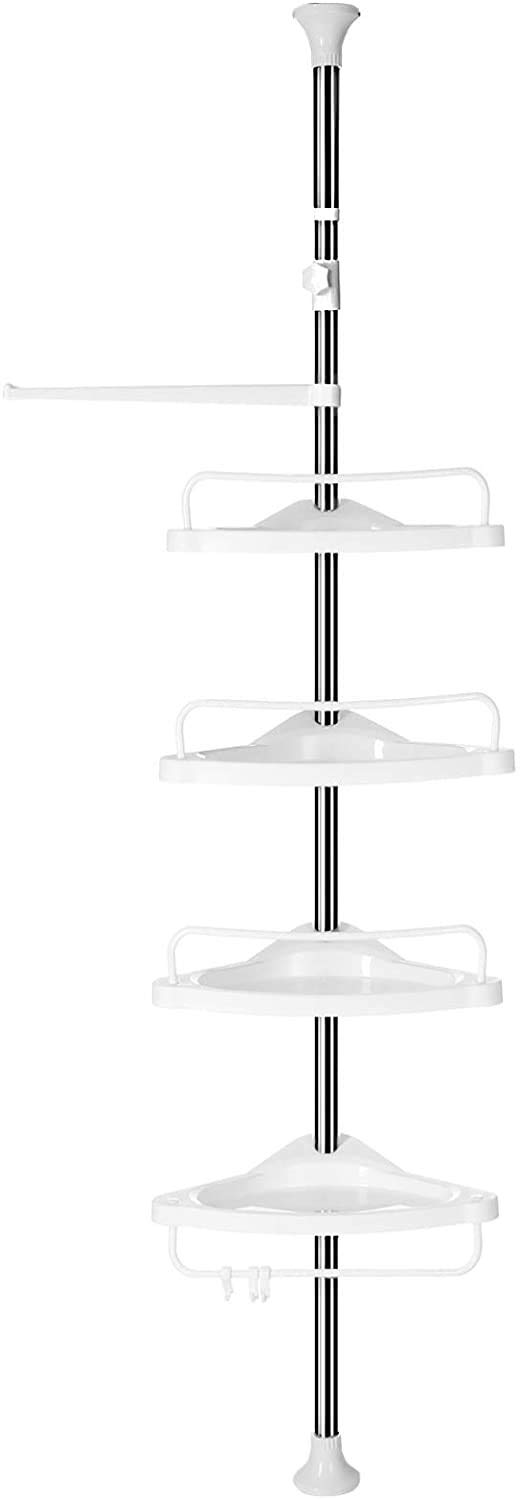 Victool Bathroom Corner Shelf, 185-310cm Adjustable Shower Shelf Storage Basket Floor to Ceiling Holder with Triangle 4 Layers, Stainless Steel Frame