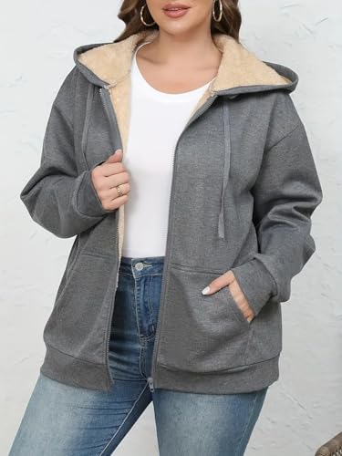 Image of ADBUCKS Hoodies for Women Winter Fleece Sweatshirt - Full Zip Up Thick Soft Fur Lined Hooded Jacket Coat