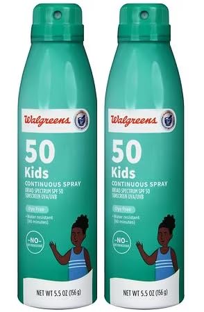 Walgreens SPF 50 Kids Continuous Spray Sunscreen 5 5oz 156g Twin Pack
