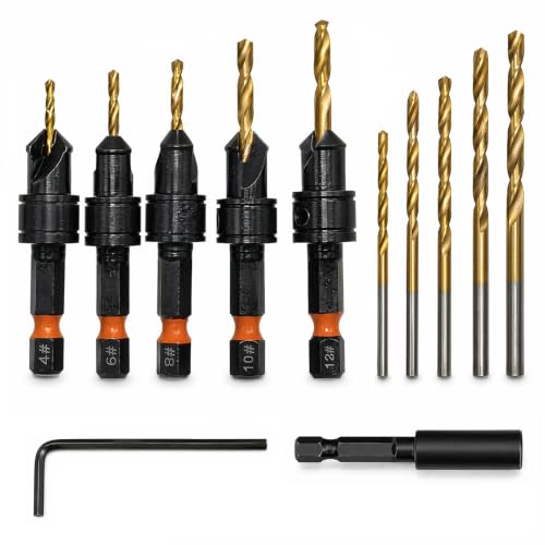 12 PCS Forets Coniques Réglables, Fraise Bois et Foret a Bois Réglable, Jeu de Forets Fraisoirs avec Porte Embout Magnétique pour Menuiserie, Perçage, Chanfreinage, Vissage et Foret Bois Long