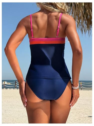 WDIRARA Women's Color Block 2 Piece Tankini Swimsuit Spaghetti Strap Bathing Suit2