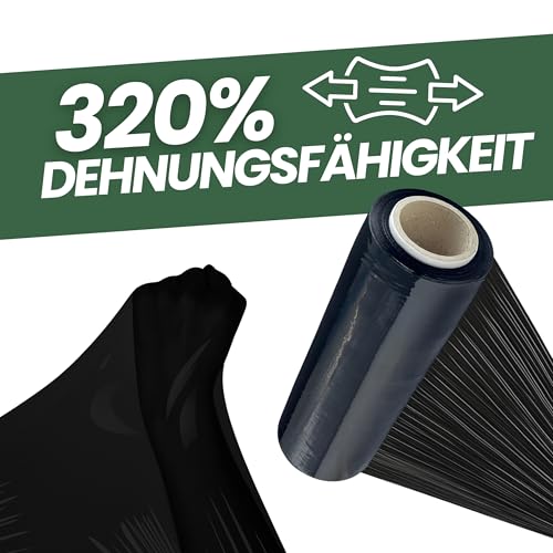Stretchfolie - 25cm 900g 23my Wickelfolie, Packfolie, Folie für Möbel und Umzug + roter smart Abroller (Abroller + 2x Rollen Schwarz)