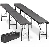 CASARIA® Set 2x Bancos Jardín Exterior Plegables 183cm Portátil 8 Personas Asiento Multifuncional hasta 200Kg Mobiliario Interior Asa Lateral Transporte Camping Catering Fiestas Patio Picnic Antracita