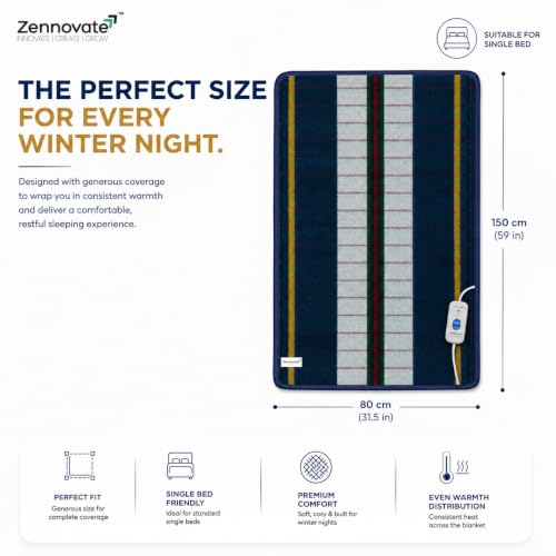 Image of Superior ISO & ZED Certified Electric Blanket | Bed Warmer with Multiple Heat Controls | Shock Proof | Low Power Consumption | Single Bed Size (150cmx80cm) | 5+5 Year Warranty
