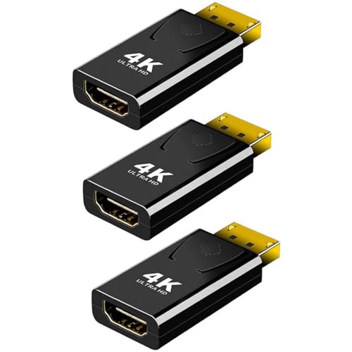 4K DisplayPort to HDMI Adapter 3 Pack, Uni Directional DP Source to HDMI Display Converter, 4K@30Hz, 2K@60Hz, 1080P@120Hz, Male to Female, for Desktop GPU and PC DisplayPort Output