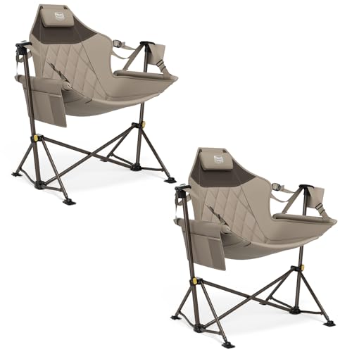TIMBER RIDGE Hammock Camping Chair with Adjustable Backrest, Heavy Duty Folding Hammock Chair Supports 300lbs, Portable Hammock Chair for Camping, Travelling and Patio, Tan 2 Pack