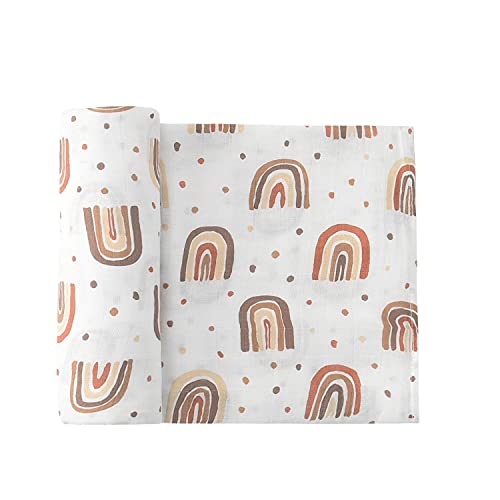 Baby Muslin Baby Swaddle Blanket Rainbow Print, Luxurious, Soft And Silky, 70% Bamboo 30% Cotton 47X47Inch，Neutral Receiving Blanket  Receiving Swaddlinget For Boys & Girls #TOP1