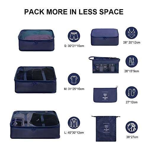 Image of OSDUE Suitcase Organizer, 7-in-1 Travel Organizer Set, Various Sizes Luggage Organizers for Travel, Clothes Bags, Shoes, Storage Bags for Cosmetics