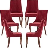 hyrfurn Modern Dining Chairs Set of 6, Mid Century Kitchen & Dining Room Chairs, Fabric Upholstered Kitchen Chairs with Wood Legs, Sillas de Comedor, Easy Assembly, Wine Red, 6 Pieces