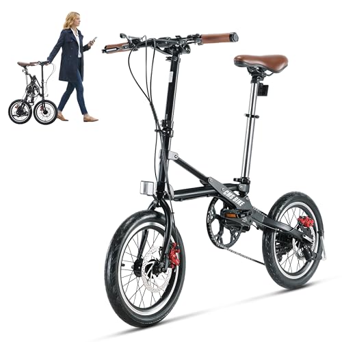 16 Inch Folding Bike for Adults, Instant 1-Second Fold Technology, Lightweight 33lbs Commuter Bicycle, 95% Pre-Assembled, 7-Speed Gear System, Ultimate Space-Saver Foldable Bike for City Travel