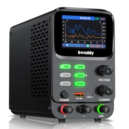 Image of DC Power Supply Variable 30V 5A,boruidy 5 Digit TFT Display 0.01mA 0.1mV Display Double Curve Encoder Bench Power Supply with OCP OVP Memory Function Power Supplies Suitable for Battery Testing