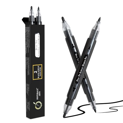 Pinturale Arts Black Acrylic Paint Pen | Set 2 Black Paint Pens Dual Tip (Fine 0,7mm and Medium 3mm) For Ceramics, Rock Painting, Glass, Wood, Canvas, Metal