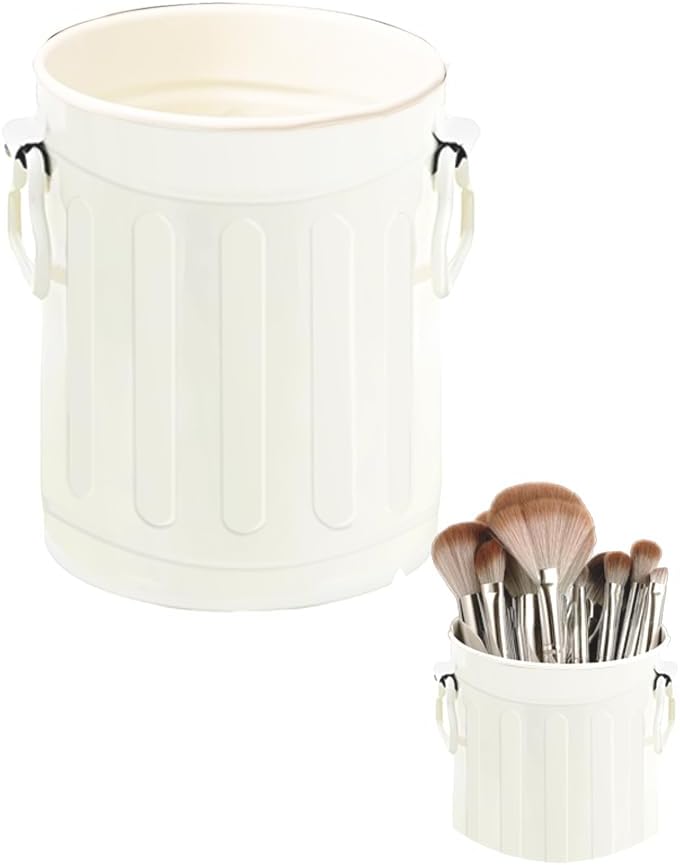 OULIGET Desktop Metal Makeup Brush Holder Organizer,Pen Storage Container Office Desk Trash Can,Storage Pen Holder Storage Tank Vase with 2 Handles