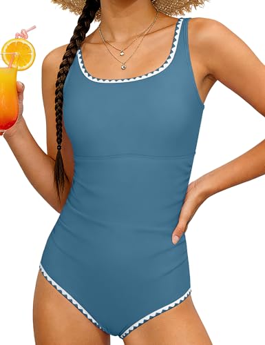 Image of CRISONE Girl Swimsuit One Piece Bathing Suit for Girls Retro Square Neck Adjustable Straps Girls' Swimwear 9-16Y