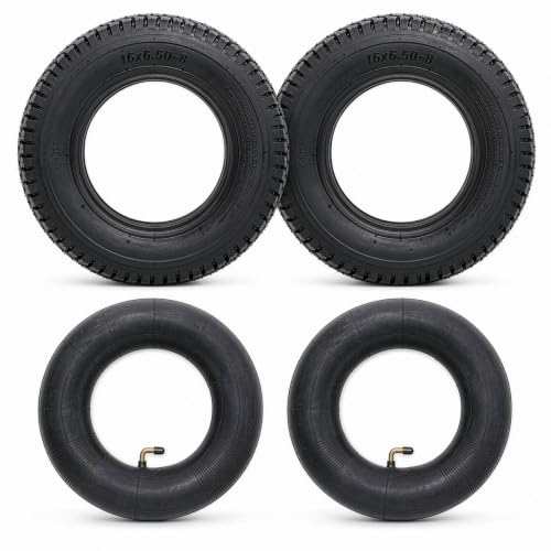 Set de 2 cubiertas y 2 cámaras 16x6.50-8 4PR con válvula angular para tractor cortacésped