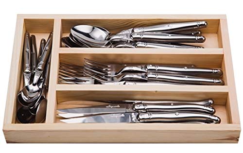 (D) Laguiole Flatware, Everyday Flatware Set in a Tray 24-pc (Steel Handles)