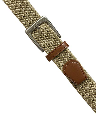 Men's Stretch Belt Braided Elastic Stretch Belt Casual Weave Canvas Fabric Woven Belt 1-3/8" Wide (Beige, Xl) #TOP3