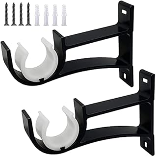 Curtain Pole Brackets, 1 Inch Black Heavy Duty Curtain Rod Bracket Metal Single Curtain Rod Holders for Wall Curtain Pole Holder Rail Support for 25mm-30mm Drapery Pole, Set of 2