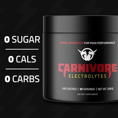 Premium Hydration Powder for Carnivore Diet - Balanced Electrolyte Support, Zero Carb, Keto Friendly - Supplement for Optimal Energy & Recovery - 90 Servings (Unflavored)
