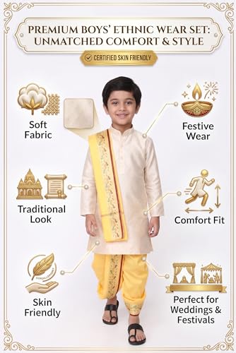 Image of Boys Dhoti Kurta Set Sherwani Style for Kids | Ethnic Traditional Kids Wear with Patiala Dhoti & Dupatta | Wedding Dress for Boys | Indian Cultural Outfit for Puja Festival Party