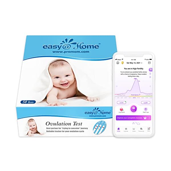 Easy@Home Ovulationstest Kinderwunsch Fruchtbarkeitstest für Frauen Eisprung 25 mIU/ml mit Optimaler Sensitivität, Zuverlässige Zyklus- und Fruchtbarkeit Überwachung mit Premom Ovulation APP
