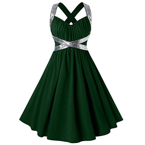 Women Cocktail Evening Party Dress Plus Size Sexy Sequins Criss Cross Sleeveless Swing Dress