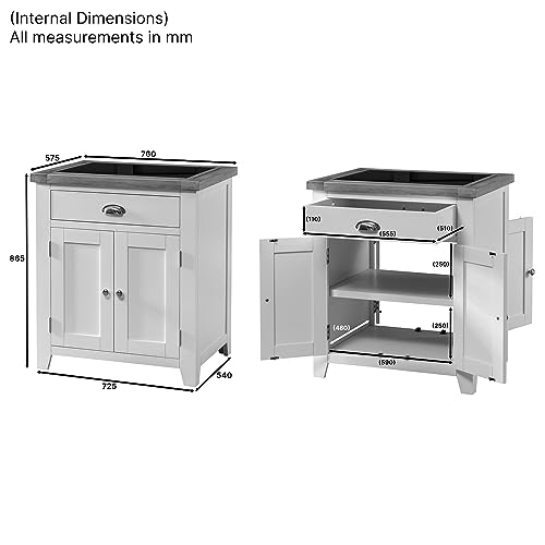 The Furniture Market Cheshire Oak Small Kitchen Island Granite Butchers Block - Ample Storage with Drawer & Cupboard, Stylish Design, Ideal for Kitchen Organization - H 865 x W 760 x D 575mm