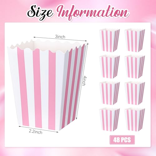 Image of Geyoga 48 Pcs Popcorn Boxes Bulk,Pink and White Striped,4 x 3 Inches | Mini Pink Popcorn Buckets, Candy Containers, for Pink Carnival Theme Party, Movie Nights, Circus Events, Birthday Decorations